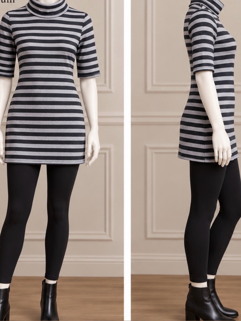 Walter Baker Striped Turtleneck Tunic in Black & Gray Like New Size Large